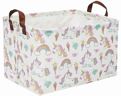 Essme Rectangular Unicorn Basket,Unicorn Storage Basket,Unicorn Bins for Girl,Girls Basket for Girls Unicorn Room Decor, Kids Basket,Gift Baskets,Toy Box,Bedroom(Magic Unicorn)