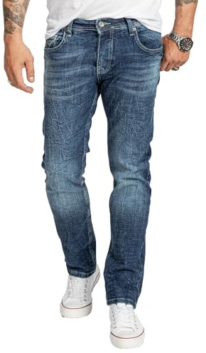 Rock Creek Herren Jeans Regular Fit Stretch Jeans Männerhose Herrenjeans Denim Hosen Herrenhose Straight Cut Stonewashed RC-2408 Blau W29 L30