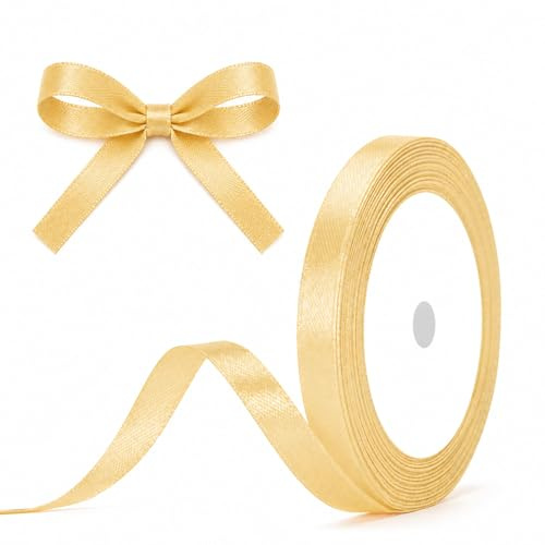 G2PLUS Champagner Gold Satinband 10mm, Dekoration Geschenkband, 22m Schleifenband zum Bastel, Gold Satin Dekoband für Geschenkverpackung, Dekoration