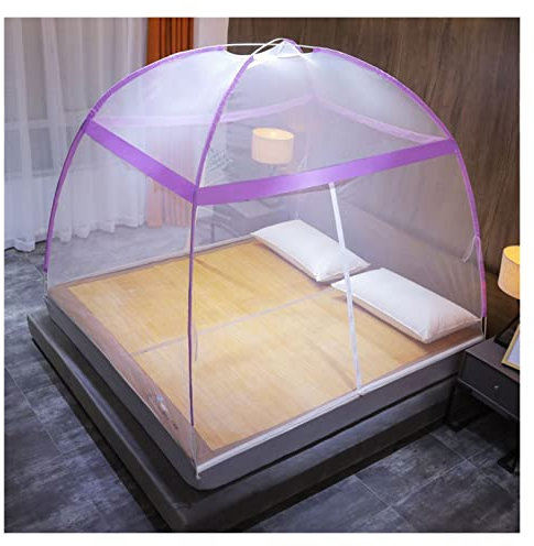 Mosquiteras totalmente cubiertas, mosquiteras portátiles de uso General for yurtas for dormitorios de estudiantes, decoración de cama for el hogar, antimoscas ( Color : Purple , Size : 120*200*150 )