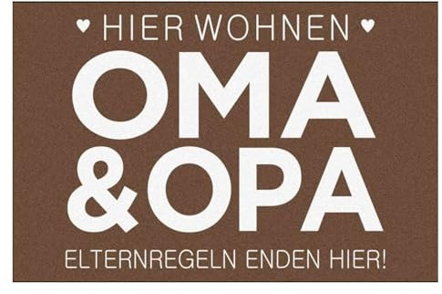 Geschenke.de e Fußmatte Elternregeln Enden Hier 40x60 braun – Geschenk für Oma & Opa – Rutschhemmend – Geschenkidee für Großeltern – für Innen & Außen – Velour Filz