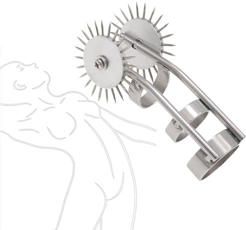 Microneedling Hautroller,Nadelroller zur prickelnden Stimulation,SM Gear Roller Massage Tools,Ohyesbae Stainless Steel Wheel Gear Roller Stimulator,SM Fetish Slave Roleplay Adult Erotic Toys (silbrig)
