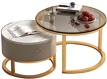 VejiA Table gigogne Grande Table Basse Table Basse en Ardoise Table Basse en Verre Cadre en métal Tiroir en Bois Ensemble de 2 Table Basse Table Cent