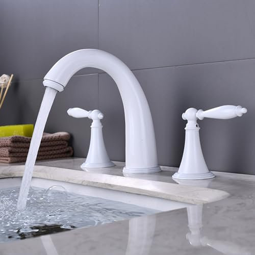 Rubinetto Lavabo Bagno Sdoppiato 3 Fori Curvi con Doppia Maniglia Rubinetteria Bagno Caldo E Freddo G1/2,Bianco