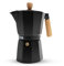 Royalford Italian Espresso Coffee Maker - Italian Style Stovetop Moka Pot with Safety Valve, Filter Included (6 Cups/300ML) - Traditional Coffee Maker with Wooden Handle & Knob, Aluminium, Black