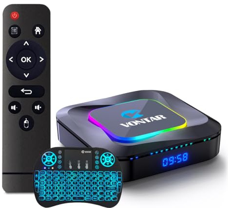 Android TV Box 13.0, VONTAR R3 Wi-Fi 6 4GB RAM 128GB ROM, RK3528 CPU Quad-Core 2.4G/5G Wi-Fi BT 5.0 USB 3.0 Android Box mit Mini Wireless Tastatur, 2GB+16gb