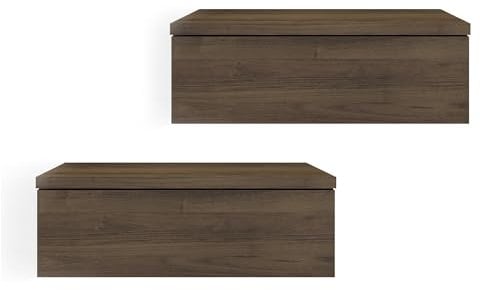 Komto Table de Chevet Suspendue Lot de 2 Noyer – Table de Nuit Murale avec Tiroir, Idéal Chambre | Monaco 46 x 30 x 15 cm