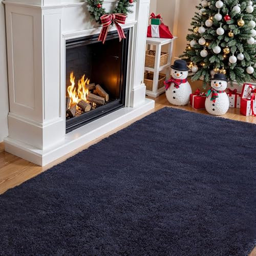 jianandi Teppich Wohnzimmer, Flauschige Weiche Teppiche für Schlafzimmer, Hochflor Waschbare Bettvorleger, Moderne Anti-Rutsch Teppich für den Eingangsbereich, Blau, 80 x 150 cm
