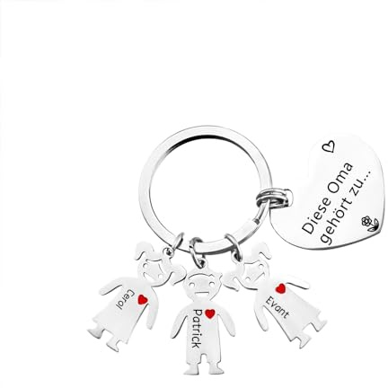 kaululu Personalisierter Schlüsselanhänger für Oma Edelstahl-Schlüsselanhänger mit Gravur der Namen der Enkelkinder für Oma Muttertagsgeschenk Beste Oma Geschenke