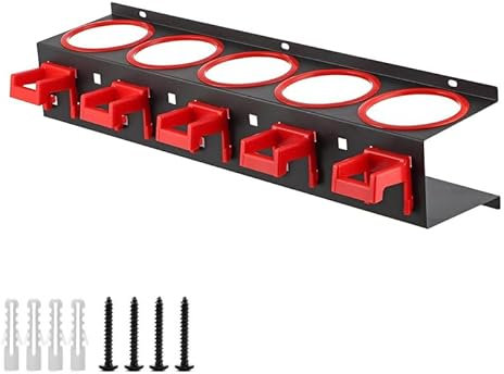 Wall Mounted Spray Bottle Holder With 5 Holes 5 Hanger Hooks Can Holder Tool Storage Rack Garden Workshop Garage Organization Tools Durable Utility Bottle Storage For Car Beauty Shop (1 Set)