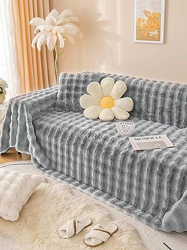 Bishilin Sofaüberwurf rutschfest, Sofabezug 1 Sitzer Plüsch Plüsch Grau 180x150CM Couchbezug Eckcouch Universal