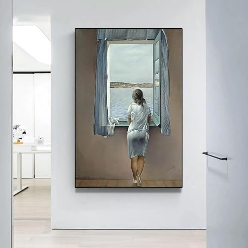 Artista Salvador Dalí Mujer en la ventana Lienzo Pinturas al óleo carteles e impresiones Imágenes artísticas de pared para la decoración de la sala de estar 80x100cm (32x39in) Sin marco