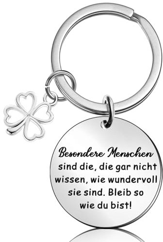 Otuuz Inspirierender Schlüsselanhänger mit Spruch Glücksbringer Besondere Menschen Schlüsselanhänger Bleib so wie du bist Geburtstage Aufmunterung Geschenk für Kollegen Freunde(Kleeblatt Silber)