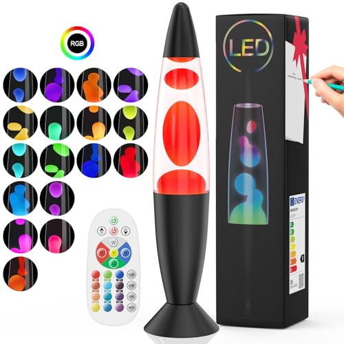 Soarling Nachttischlampe mit 17 Farbwechseln, 13,5“ Lavalampe mit Fernbedienung, Retro Lampe für Kinder und Erwachsene, Deko Stimmungsbeleuchtung für Weihnachten, Geburtstag, Party, Schwarz