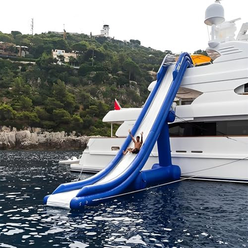 Femxizor Luxury Water Yacht Slide with Inflatable Pillars And Safety Nets for Summer Marine Commercial Amusement Equipment (Including Air Pump),13.1Ft/4M,Blue