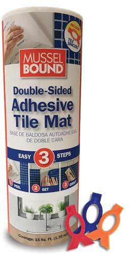 MusselBound® Adhesive Tile Mat with Spacers - Easy, Mess-Free Wall Tile Installation for Backsplashes, Shower Walls, and More (15 sq.ft. per Roll)