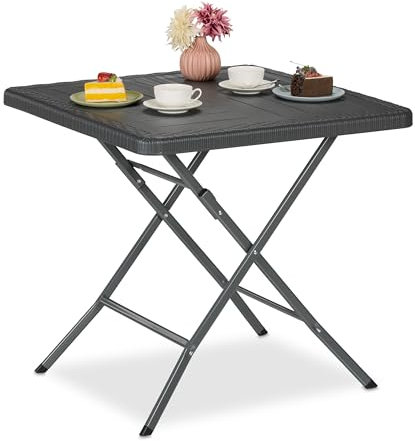 Relaxdays Gartentisch Holz-Optik, quadratisch, HBT: 74x78x78 cm, Balkontisch, Kunststoff, Metall, Outdoortisch, grau