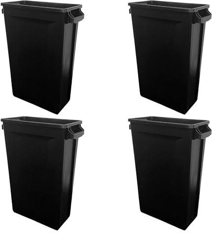 Chabrias Ltd 87 Litre Slim Bin Recycling Container, Space Saving Design, Rectangular for Home, Office, Kitchen – Commercial Product Vented Slim Waste Receptacle Bin (4, Black)
