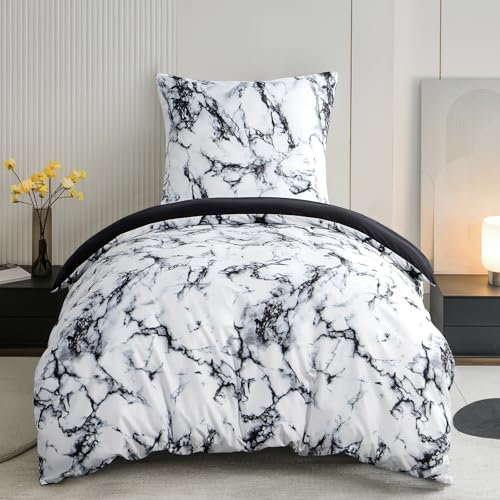 Aisbo Bettwäsche 155x220 Bettdeckenbezug - Bettwäsche Set 155 x 220 cm Marmor Schwarz Muster mit Kissenbezug 80x80 cm, Mikrofaser Bettbezug mit Reißverschluss, Bügelfrei und Weich