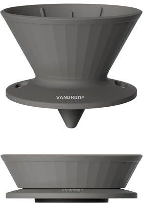 Vandroop Kaffeefilter wiederverwendbar Silikon Kaffee Filter faltbar tragbar, Kaffeefilter Größe 2, für Reise Camping (Dunkelgrau, mit 10 Stk. Papierfilter)