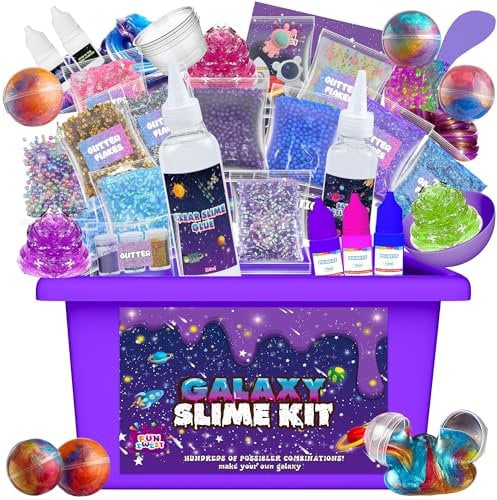 Funewest Kit de fabrication de slime pour enfants, mini boule galaxie avec autocollants phosphorescents, paillettes, perles et breloques – Kit créatif de bricolage et jouet sensoriel anti-stress pour