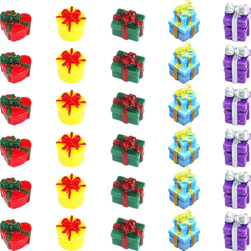 Aswewamt 30Pcs Christmas Miniature Ornaments Kit, DIY Craft Resin Christmas Decoration Mini Boxes Ornaments for Christmas Tree Xmas Garden Accessories