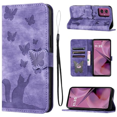 LSPCASA Housse Protection pour Motorola Moto G55 5G 6.49 Pouces Matériau en Cuir PU Coque Moto G55 avec Fentes pour Cartes Housse Moto G55 Violet