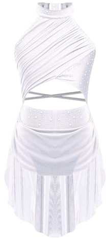 Miaeowve Kids Girls Lyrical Dance Dress Ballet Gymnastics Performance Costume Sleeveless Figure Skating Dress White 5-6 Years