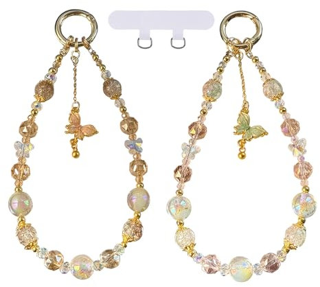 BelleVive 2 pezzi cinturini con perle, braccialetto da polso con cristalli, cinghia anti-smarrimento, pendente, cordino dolce per chiavi del telefono, accessori per custodie per fotocamera,