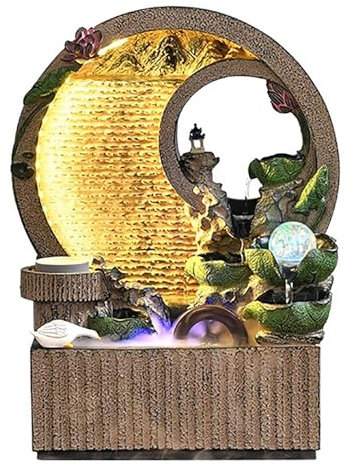Fuente de Agua de Sobremesa, Fuentes y Cascadas de Interior, Fuente Agua Decorativa, con Luces, para el Hogar, la Oficina y la Decoración(Large)