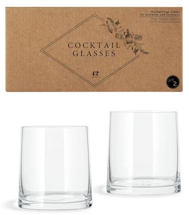 Set di 2 bicchieri da cocktail – bicchieri da whisky e gin per uomini – fatti a mano – 350 ml – design con bordo in filigrana – lavabile in lavastoviglie – con ricette – elegante confezione regalo