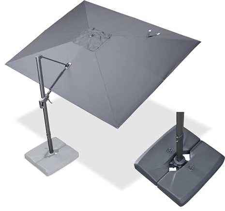 PURPLE LEAF Ampelschirm mit Schirmständer 270 x 350 cm Groß Sonnenschirm mit Strapazierfähiges Gewebe Gestell Aluminium Marktschirm mit Kurbel, Gartenschirm 360° Rotation, UV50+, Graphitgrau