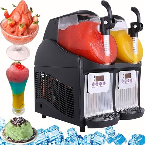 ylpddmm Machine à Boissons Glacées en Acier Inoxydable, Machine à Granité avec Réservoirs 2x2.5L,Machine à Boissons glacées, granités, Cocktails, frappés, Milkshakes et jus glacés