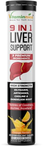 Vitaminnica 9-in-1 Liver Support- 20 Effervescent Tablets - Orange Flavour | Advanced Formula with Silymarin, Dandelion Root, Artichoke | Daily Wellness Formula