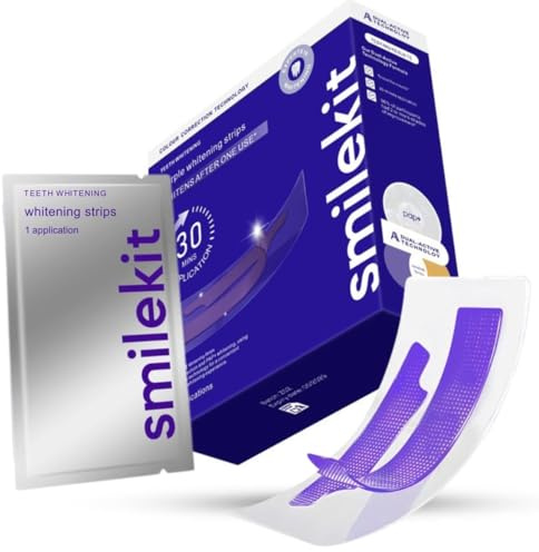 SmileKit® Teeth Whitening Strips – Purple Colour Correcting Whitening Strips, Instantly Brighter Teeth in 30 Minutes, Enamel Safe for Sensitive Teeth, Removes Coffee Wine & Smoking Stains (28, Count)