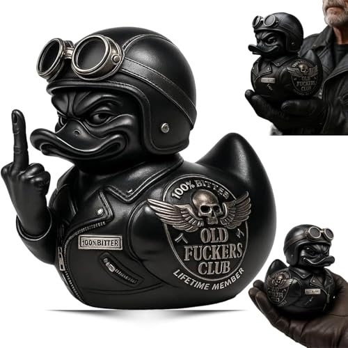 OYCXXCX Old F*ckers Club Ente, Entenfigur für lebenslange Mitglieder, Coole Biker-Entenstatue mit Mittelfinger, Lustige Entenfigur für lebenslange Mitglieder des Old F*ckers Club, Geschenk für (B)