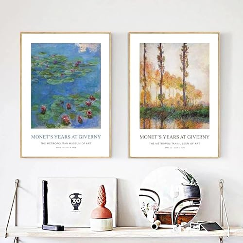 LTjiajuypd Claude Monet Kunstausstellungsplakate und Drucke Vintage-Gemälde Impressionismus Wandbilder für Wohnzimmer Heimdekoration (60x90cm-2 Stück)