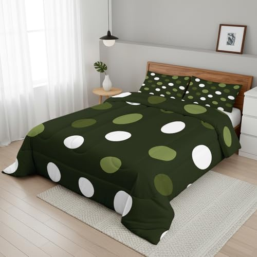 Generisch Punkte Bettdecke 155x220 4 Jahreszeiten, Ohne Bezug, 1 Kissenbezug 80x80, Punkten Olivgrün Motiv Wende Steppdecke, Schlafzimmer Deko, Geschenke, Superweich - SE16232
