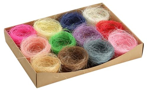 Mobestech Nids Décoratifs de Poussins pour Pâques – 12 Pièces en Fibres Naturelles de Sisal Multicolores – Mini Nids D’Oiseaux Artificiels pour Décoration Couleur Aléatoire Plusieurs Styles