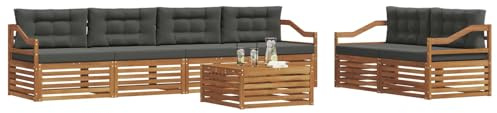 vidaXL Outdoor-Sofagarnitur mit Kissen 7 pcs Natur und Anthrazit, Garten-Sofa, modernes Ecksofa, langlebiger Lounge, Terrasse, Bequeme Sitzgruppe für Entspannung