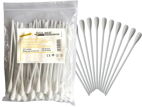 TIGA-MED Medizinische Wattestäbchen 15 cm, extra großer Wattekopf, stabiler PE-Stab, hygienisch im Beutel – für Wundreinigung, Kosmetik & Haushalt (1000)