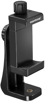 Mantona Smartphone Halterung Rotate Clip 100, drehbarer Universal Handy Halter für iPhones und Smartphones mit 55-85 mm Breite, Stativaufsatz Handy mit 1/4 Zoll Gewinde