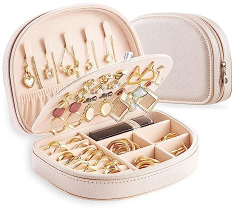 Larlary Reise Schmuckkästchen, Kleine Schmuckkästchen, Reise Schmuckkästchen für Ringe, Ohrringe, Halsketten und Armbänder (Aprikose)