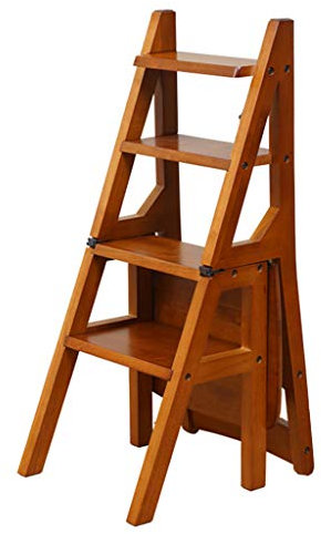 LIYFF-Marchepieds escamotables Chaise en Bois Tabouret Ladder Bois en Caoutchouc Pliable Escabeau 4 marches Échelle d'ascension intérieure Multifonction Max.150kg Porteur