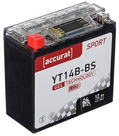 Accurat Motorradbatterie YT14B-BS - 12V, 12Ah, 190A, rüttelfest, wartungsfrei, LCD Display - Starterbatterie, Gel Batterie in Erstausrüsterqualität für Rasentraktor, Roller, Motorrad, Quad
