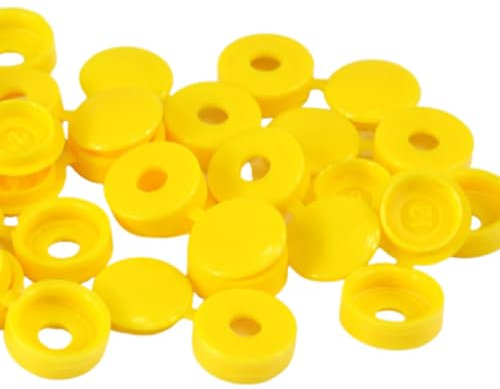 50pcs Plastic Screw Caps - Hinged, Folding Snap-on Flip Tops - Fit M4 Screw Protector for Furniture Decorative (Yellow)