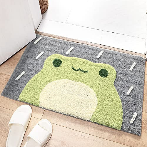 Treer Badezimmermatte Weicher Saugfähig Badezimmerteppich, Mikrofaser Beflockung Badematten Antirutsch Badvorleger Duschteppich Waschbar Badteppich (40x60cm,Frosch)