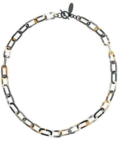 Feliss Horn Kette Halskette Damen Boho Schmuck Ketten ohne Anhänger. 80 cm Gliederkette lang Afrikanischer Schmuck Hornschmuck braun aus Büffelhorn