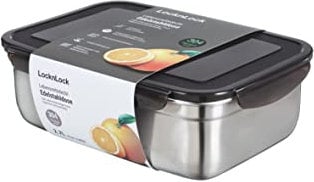 LocknLock Edelstahl Vorratsdose mit Deckel, 2,7 L, 265 × 185 × 85 mm, BPA-Frei, Spülmaschinengeeignet, Gefriertruhengeeignet bis -20°C, Edelstahl Aufbewahrungsbox mit Deckel