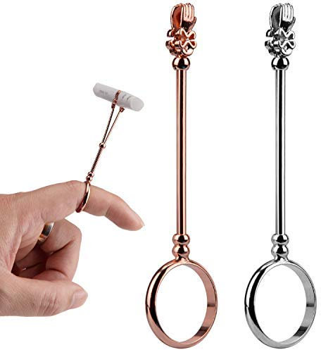 AIEX 2 Stück Zigarettenspitzenring Dame Elegant Ring Zigarette Schützen Ihren Finger Raucher Haltering für Männer und Frauen (Silber, Roségold)